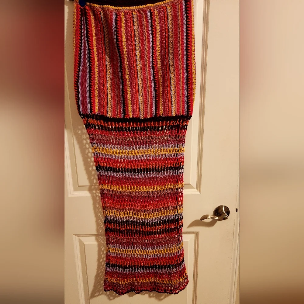 New Free People Multicolor‎ Crochet A-Line Skirt And Top Very Beautiful Set.